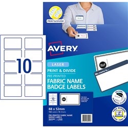Avery Fabric Badge 'Hello My Name is' L7428 Laser 88x52mm Black 10UP 150 Labels 15 Sheet