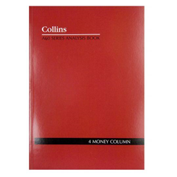 COLLINS A60 ANALYSIS BOOK A4 4 Money Column Red 