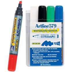 Artline 579 Whiteboard Markers Chisel 2-5mm Assorted Colours Pack Of 4