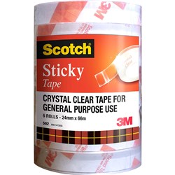 Scotch 502 Sticky Tape Crystal Clear 502 24mmx66m Pack of 6