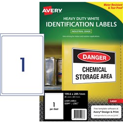 Avery Identification Laser Heavy Duty White L7067 199.6 x 289.1mm 1UP 25 Labels