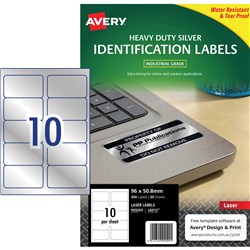 Avery Heavy Duty Laser Labels Asset Tags Silver L6012 96x50.8mm 10UP 200 Labels