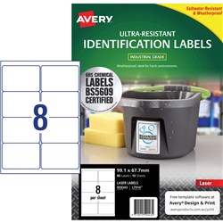 Avery Identification Laser Ultra Resistant White L7914 99.1x67.7mm 8UP 80 Labels